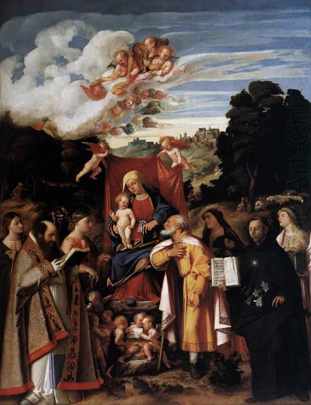 Giovanni Cariani Virgin Enthroned with Angels and Saints china oil painting image